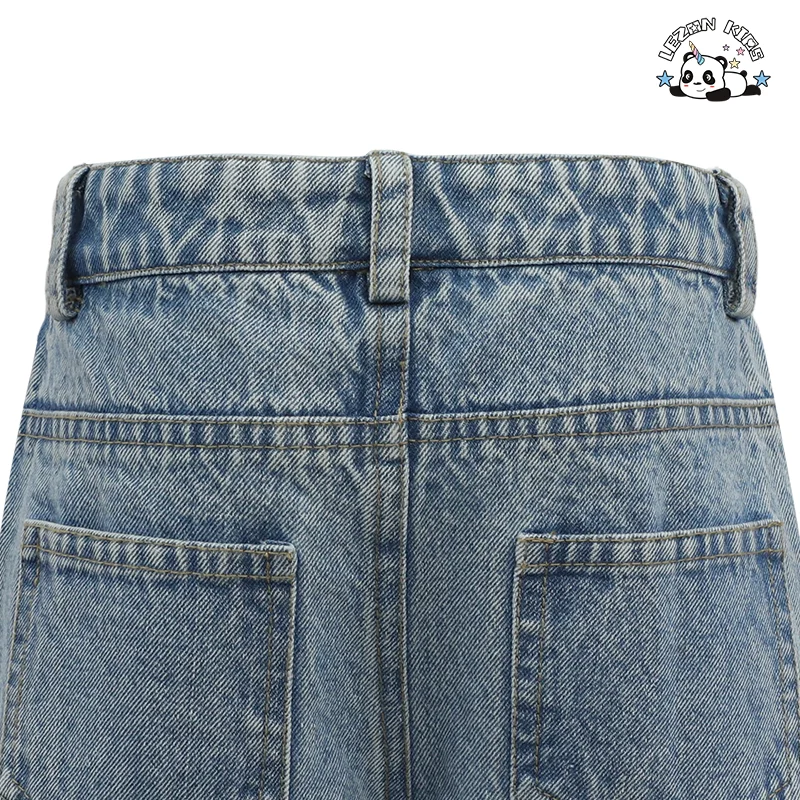LEZONKIDS - Women's Cotton Denim Shorts Acid Wash Appliqued Distressed Design Raw Hem Y2K Vintage Style Baggy Fit Summer Casual Wear